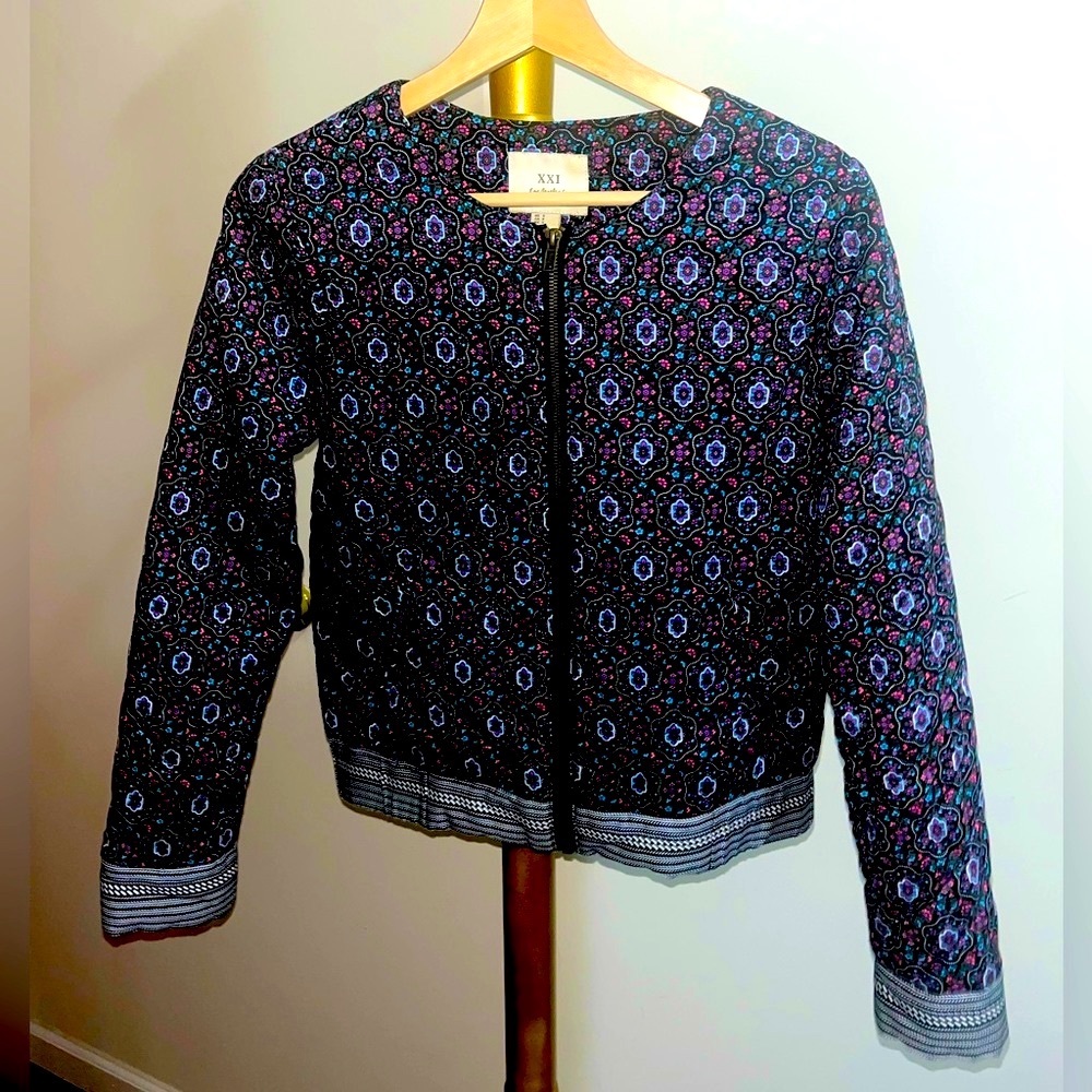 Vibrant Printed Zip Up Bomber Style Jacket Size S